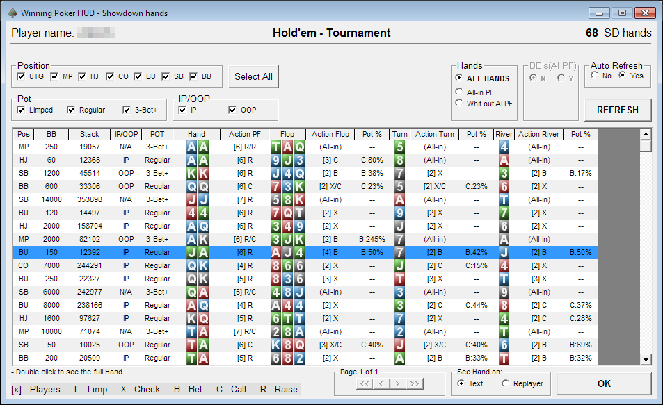 Winning Poker HUD - Showdown Hands